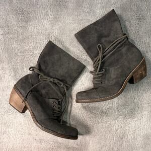 Gray Lace Up Suede Ankle Boots